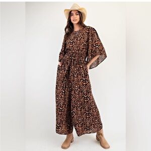 Easel wide leg boho Patterned Jumpsuit SZ L NWT